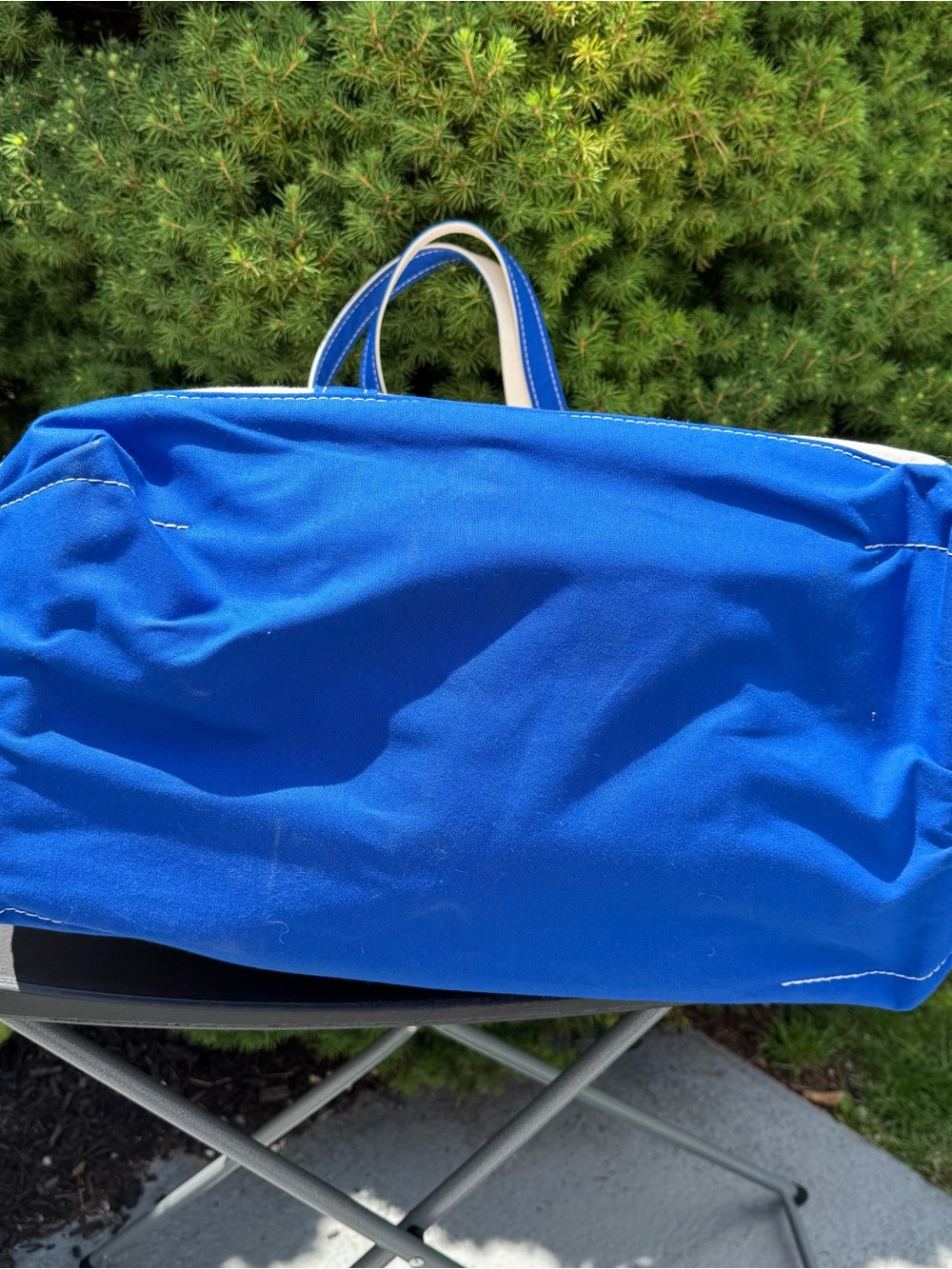 L.L.Bean Vintage Boat and Tote Canvas Tote - White with Royal Blue Trim XL - Picture 6 of 6